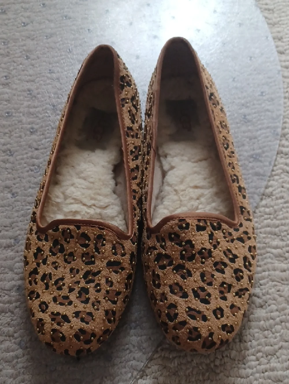 UGG Women's Leopard Print Slip-On Slippers in Tan - Picture 1 of 5